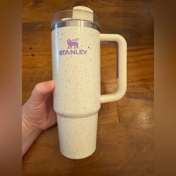 Stanley 30oz White Speckled Tumbler with Purple Logo - Picture 2 of 9